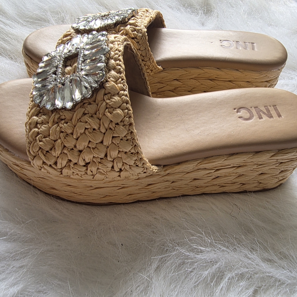 INC International Concepts Women's Tan Woven Platform Sandals